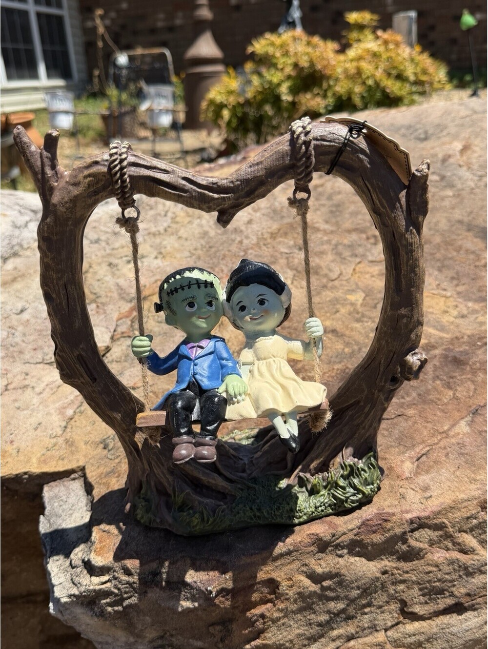 VIRAL Sweet Street Frankenstein & Bride on Heart Shaped Tree Swing Halloween